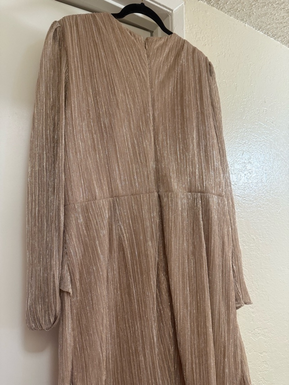 Adrianna Papell Metallic Blush Wrap-Style Long Sleeve Dress - Picture 6 of 6